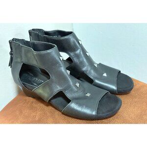 Aerosoles HeelRest Women's Layette Black Leather 002 Wedge Sandals US Size 7M